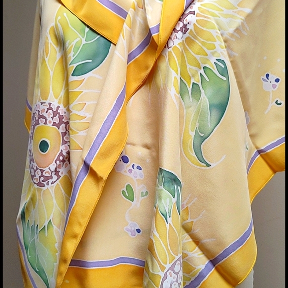 Vintage Accessories - Vintage Artisan Silkscreen Scarf Sunflower